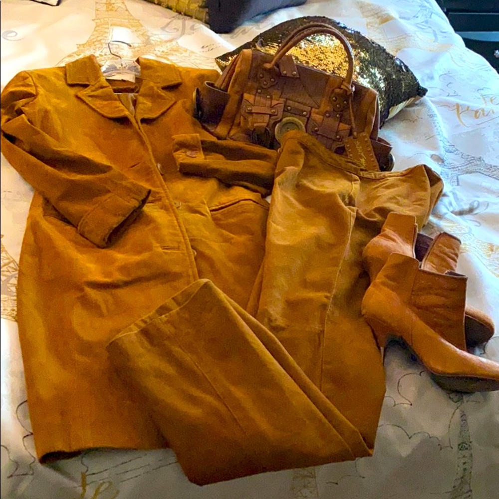 Leather Coat set matching boots and handbag